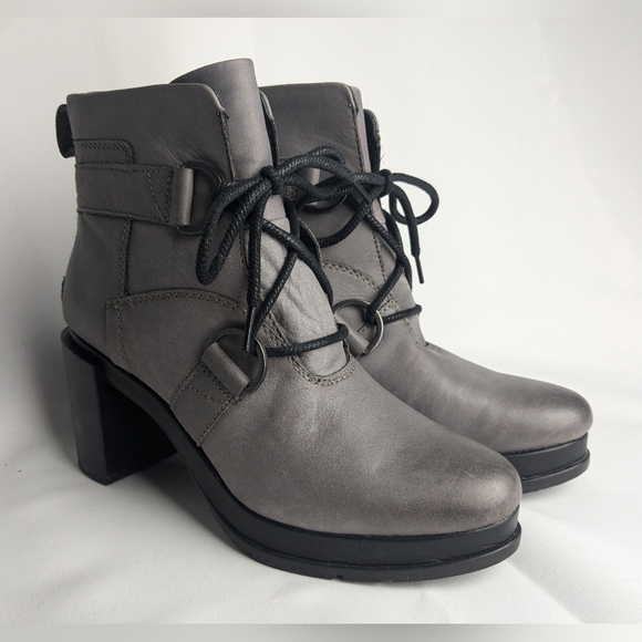 SOREL MARGO Leather Heel Booties Color Gray Size 10.5 With Laces - Picture 5 of 15